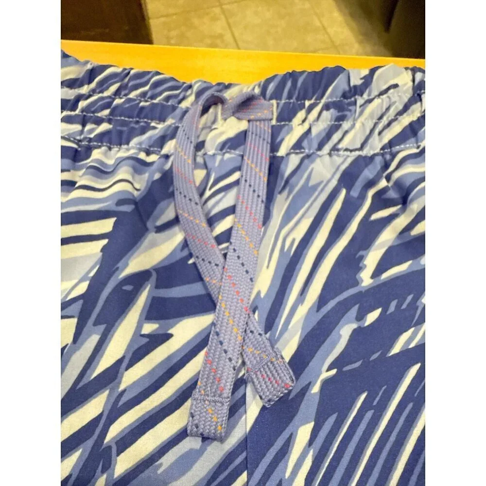 REI Co-Op Kids Blue/White Swim Shorts  (14-16) Poly/Spandex With Drawstring EUC